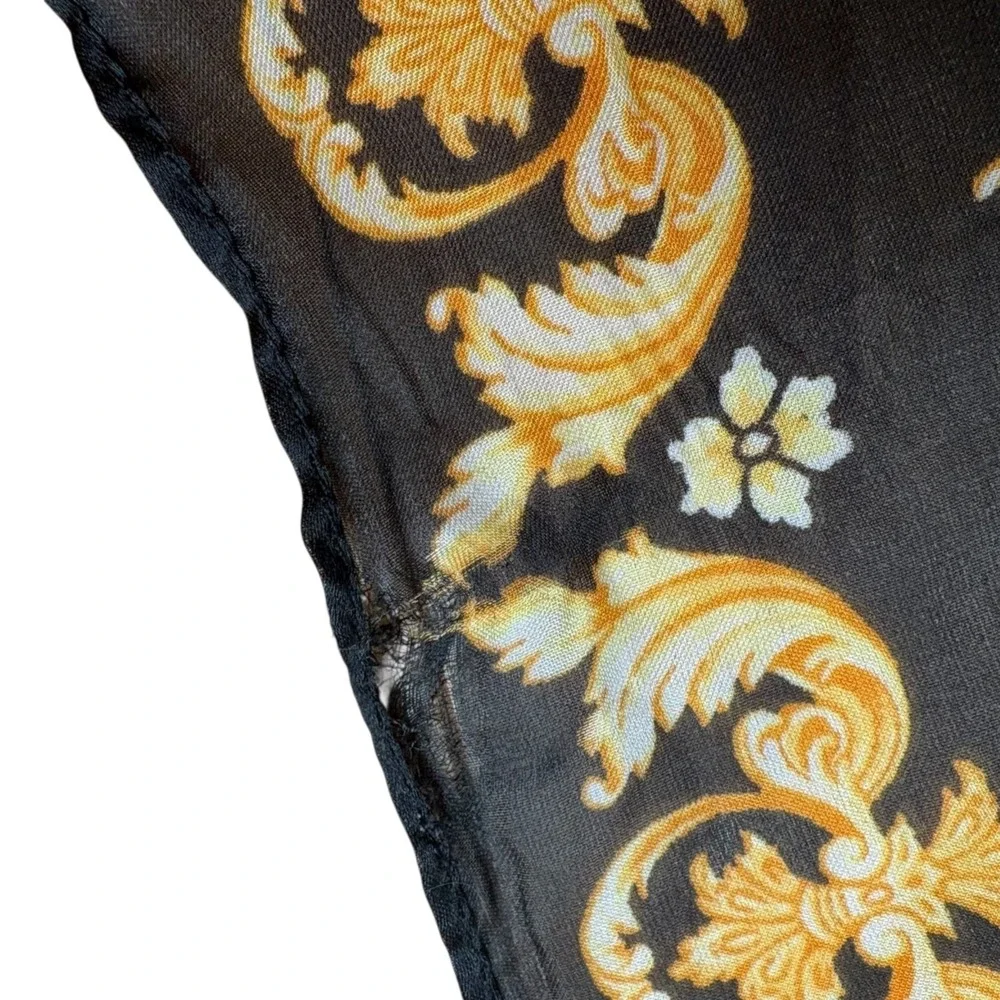 Baroque Floral Scarf Black‎ Gold Cream Ornate Square Vintage Style 27x27 Scroll
